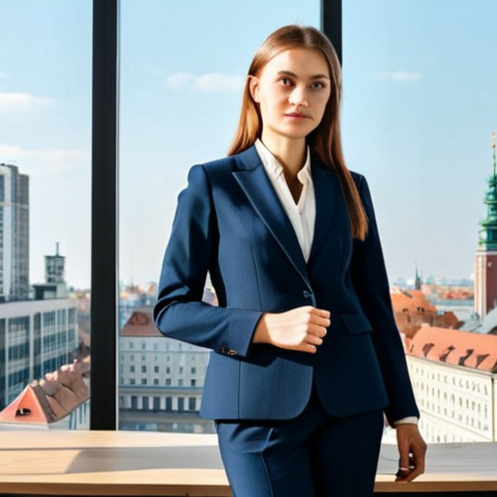 **

"A professional architect, standing confidently in a modern, sunlit architectural office in Warsaw. She is fully clothed in a stylish, modest business outfit: a tailored blazer and trousers. The background includes blueprints, models of buildings, and large windows overlooking the city. Perfect anatomy, well-formed hands, correct proportions, natural pose. Safe for work, appropriate content, professional, fully clothed, family-friendly, high quality, detailed rendering."

**