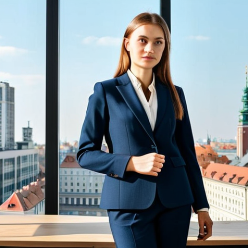 Home 21 **
"A professional architect, standing confidently in a modern, sunlit architectural office in Warsaw. She is fully clothed in a stylish, modest business outfit: a tailored blazer and trousers. The background includes blueprints, models of buildings, and large windows overlooking the city. Perfect anatomy, well-formed hands, correct proportions, natural pose. Safe for work, appropriate content, professional, fully clothed, family-friendly, high quality, detailed rendering."
**